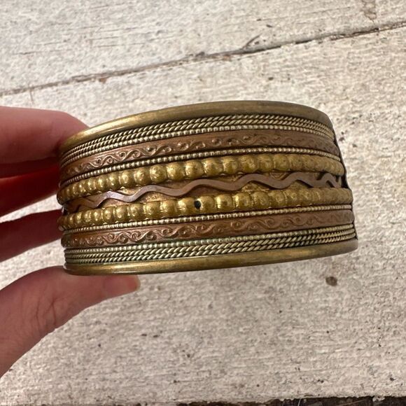 Vintage 70s Mix Metal Modernist Cuff Bracelet - Picture 4 of 8